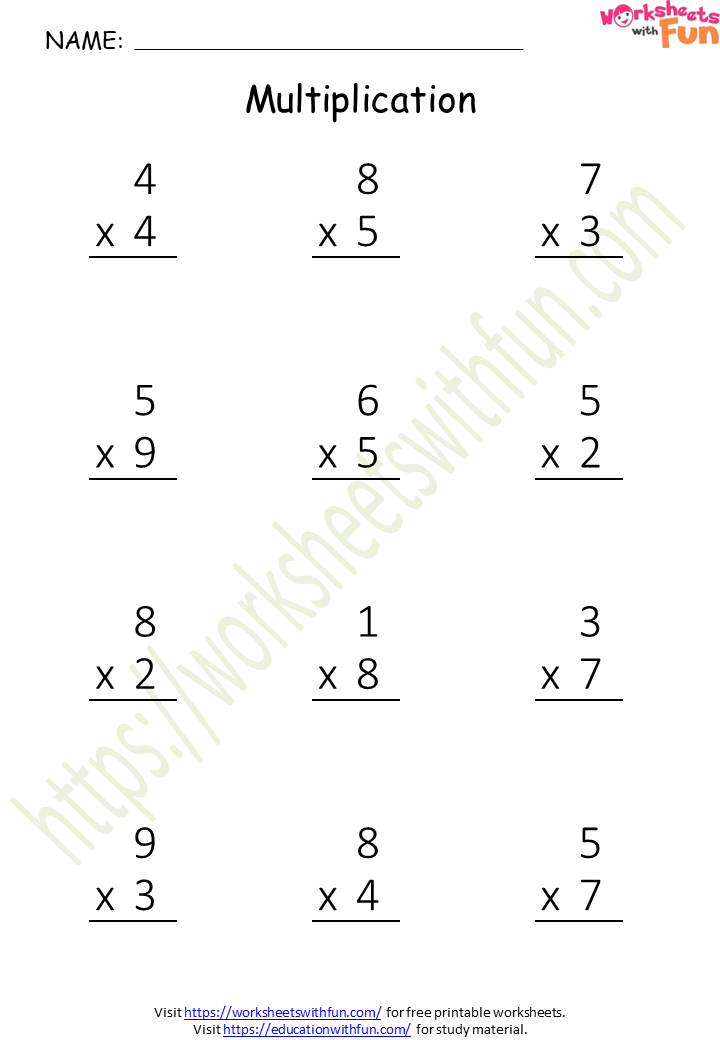 Maths Class 1 Multiplication Worksheet 1
